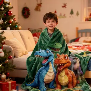 Cute Smiling Dinosaurs Print Flannel, Ultra-Soft Dinosaur Blanket for Kids, Cozy Fleece Nap Blanket for Couch, Bed, Sofa, Perfect Christmas Dinosaur Gift for Boys & Girls
