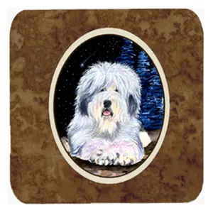 212 MAIN Starry Night Old English Sheepdog Foam Coasters, Fade-Proof Square Shape 3.5x3.5 in 4-Piece Kitchen Tableware Set