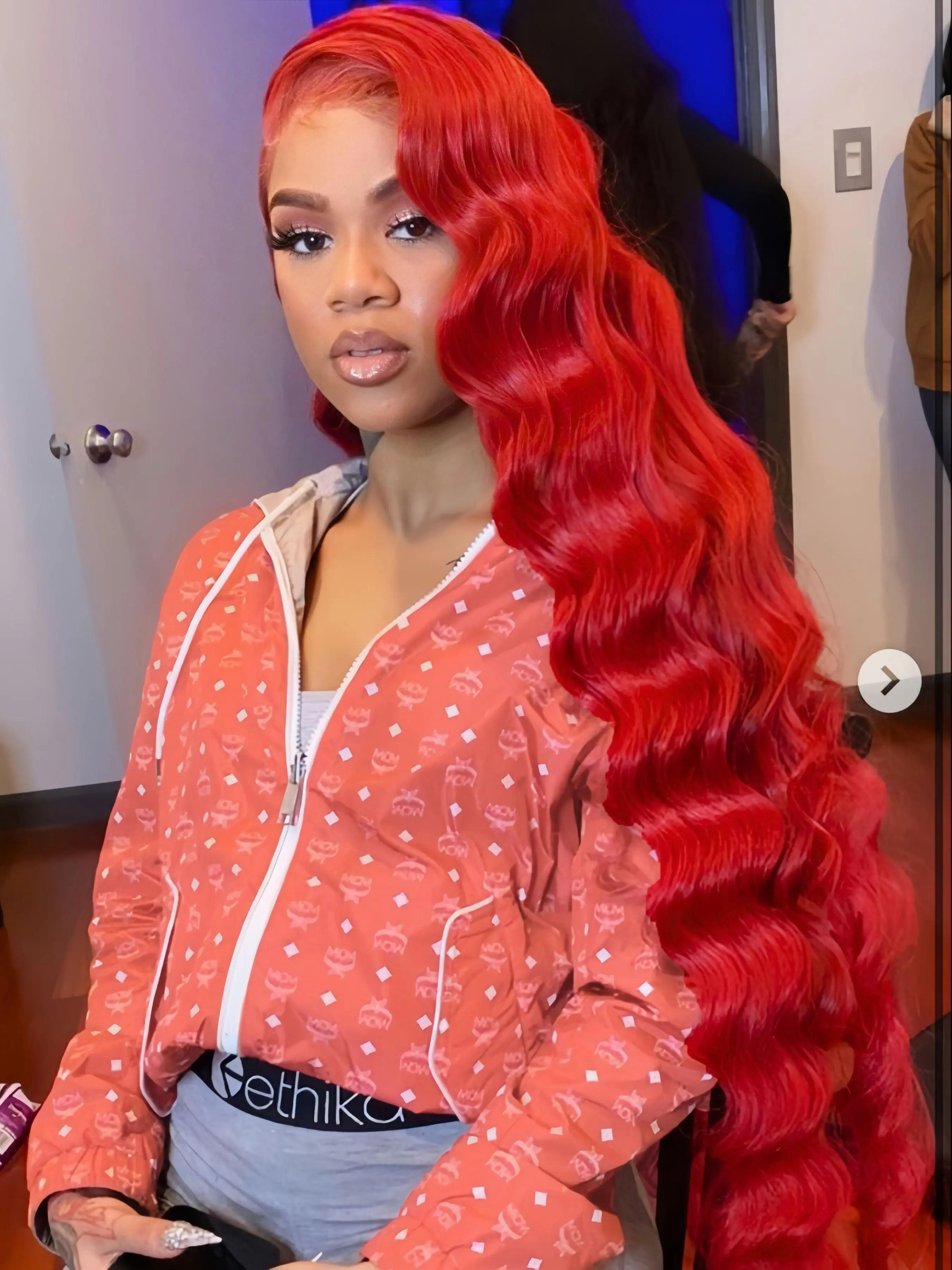 Long Red Wavy Lace Front Wig Bright Red Body Wavy Heat 