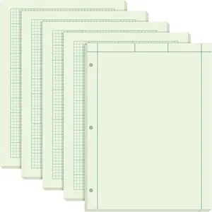 5 Pcs Engineering Computation Paper Notebook Graph Notepad 8.5 x 11 Inches, 5 Squares Per Inch 3 Hole Punched, 100 Sheets per Pack (Green)