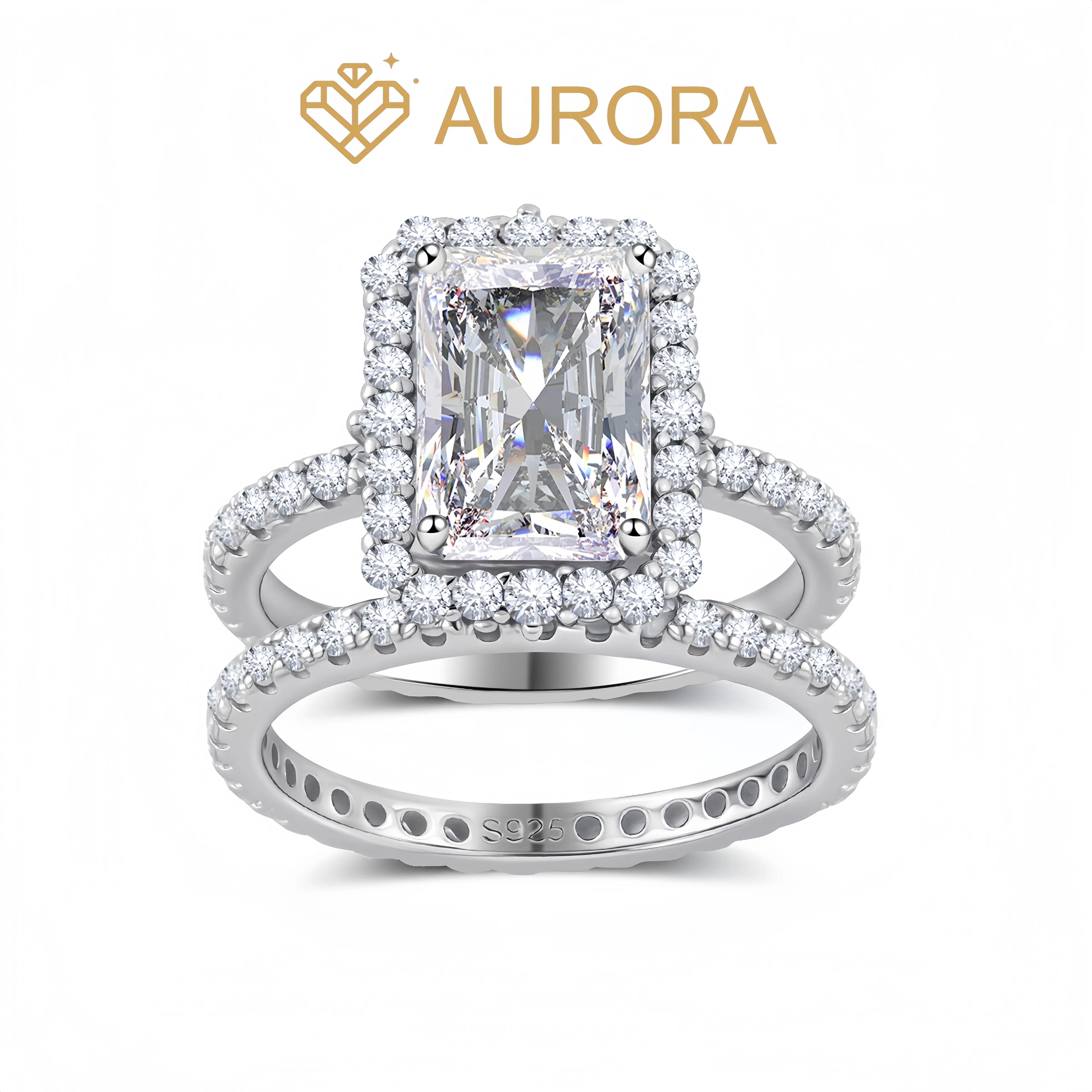 【#260 x】Full Moissanite main stone and side stone rings with 3.5Carat 925 Sterling Silver Engagement Anniversary Valentine's Day gift Jewelry Synthetic Moissanite