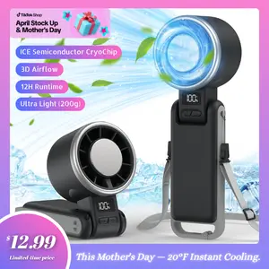 Portable Handheld Turbo Fan with Ice Cooling, Ice Fan, Rechargeable Personal Fan, Up to 12H Cooling, 5 Speed 25550RPM Powerful Portable Fan for Travel, Outdoor, Camping, Hiking