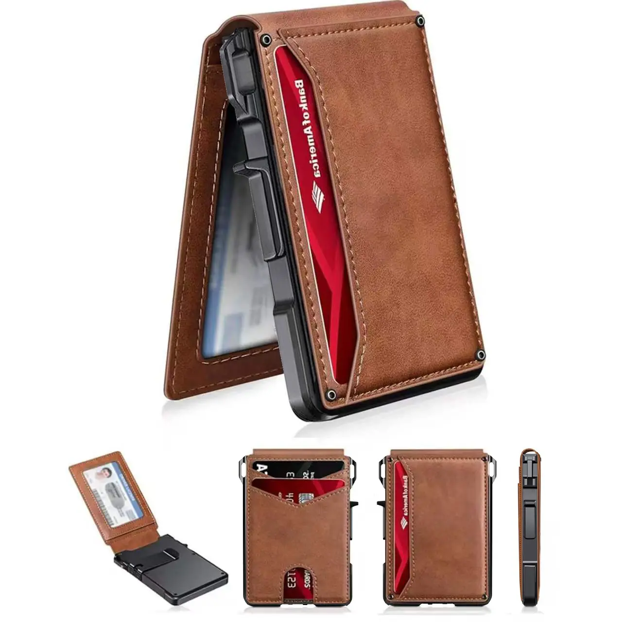 Men’s Slim RFID Blocking Wallet, Aluminum Pop-Up Card Holder with Money Clip & ID Window, Holds 9–13 Cards Minimalist Bifold Protection Rfid Theft Proof mens wallet