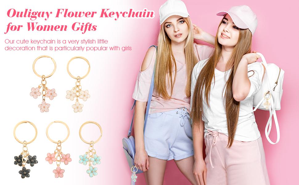 2pcs Flower Keychain, Cute Key Chains, Key Chain Charm, Keychain Accessories for Women Gifts Purse Bag Accessories
