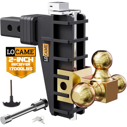 Adjustable Trailer Hitch, Tri-Ball(1-7/8'', 2'', 2-5/16''), Fits 2.5 Inch Receiver, （6-8） Inch Drop Hitch, 18,500 LBS GTW, Heavy Duty Trailer Hitch for Truck, Gold,