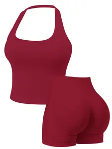 Women's Seamless Backless Yoga Tank Top + Gym Shorts Set, Fitted Yoga Set, Quick-Dry Running Fitness, Sexy Yoga Clothes for Women