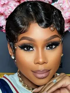 Short Human Hair Wigs for Women Curly Pixie Cut Wigs Finger Ocean Wave Wig Fluffy Wave Wig