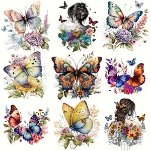 9 Pcs Butterfly Series Heat Transfer Vinyl HTV Stickers for Clothes Bags Hats Shoes Reusable Washable Decorative Handmade Crafts Craft Supplies DIY Kit