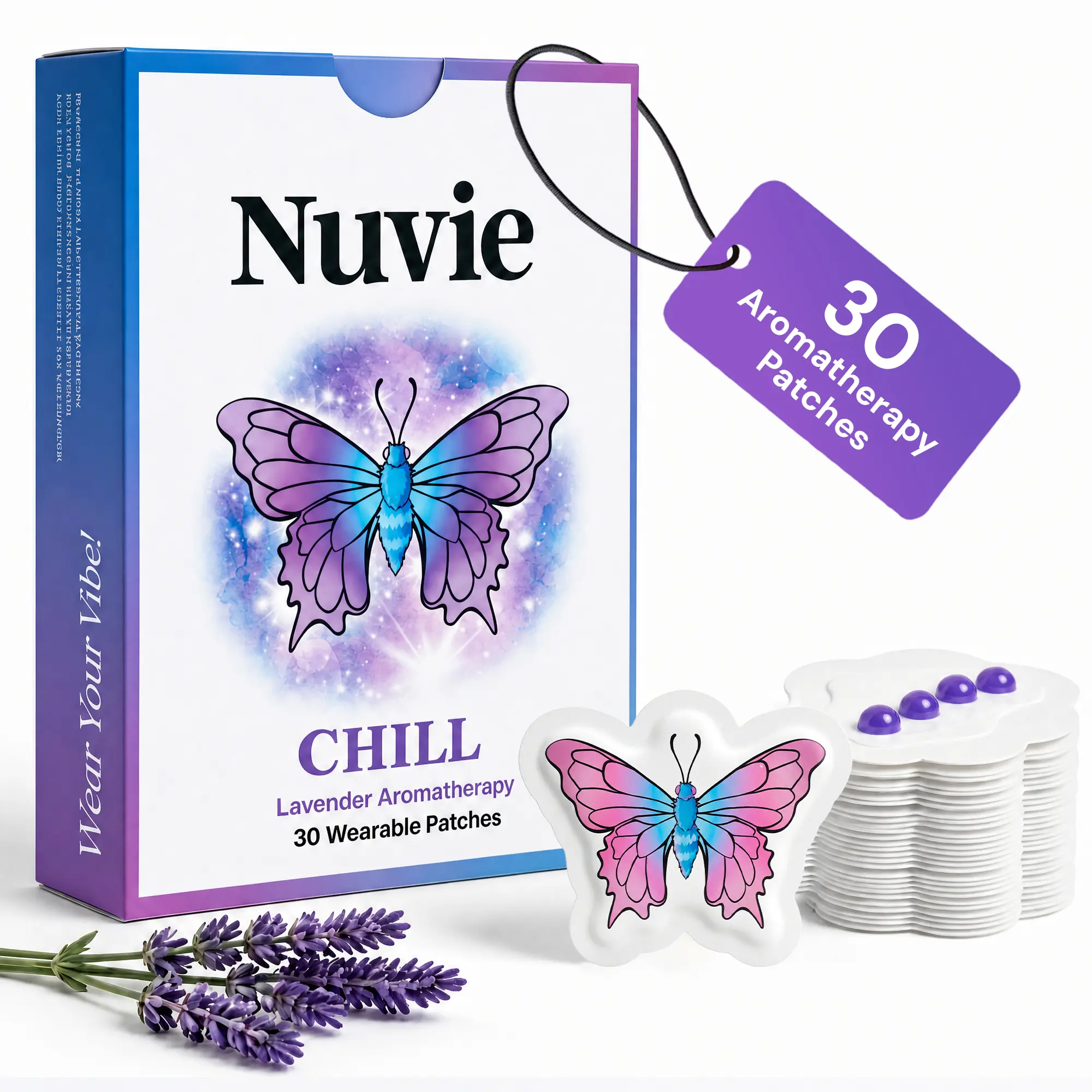 Nuvie Chill Lavender Aromatherapy 30 Wearable Patches for Relaxation and Stress Relief