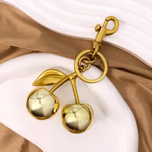 Trendy Cherry Purse Accessory - Endearing Keychain for Women Car Key & Handbag Accent Gold Finish Adorable Design decor handbag
