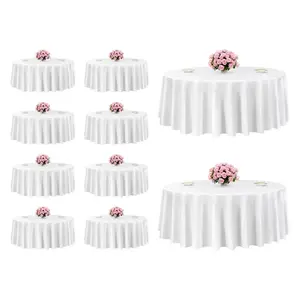 VEVOR White Round Tablecloths 10 Pack, 120 Inches in Diameter, Stain- & Wrinkle- Resistant, Machine Washable Table Clothes, Polyester Fabric Table Covers for Wedding, Party, Banquet, Formal Events