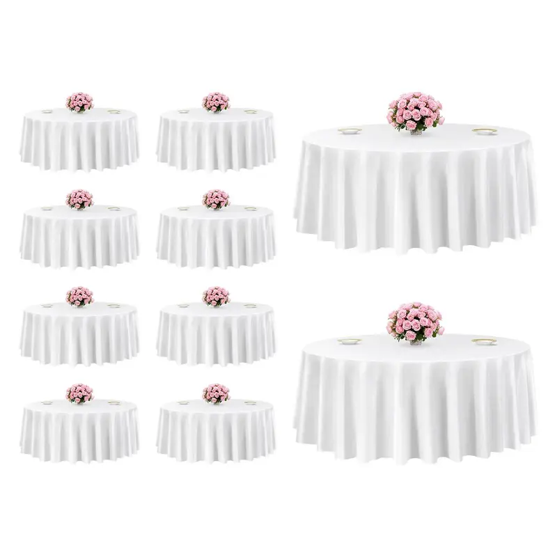 VEVOR 10-Pack White Round 100% Polyester Tablecloths (120" Dia.) - Stain-Resistant, Wrinkle-Free, Machine Washable, Fine Stitching, Neat Finish, Easy Upkeep for Wedding, Christmas Events