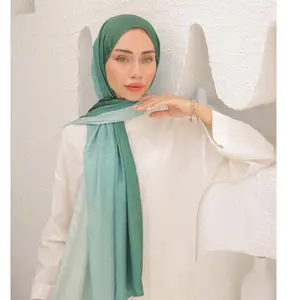 Gradient Satin Blend Patterned Shawl Hijab - Green