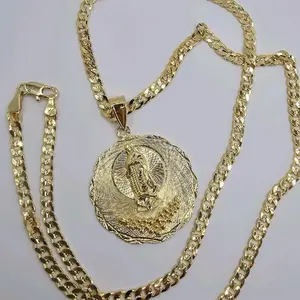 VIRGIN MARY with flowers  Cuban necklace style gold-plated beautiful design no fade no tarnish just don't take long showers with them gold over stainless