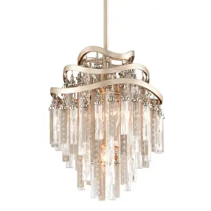 Chimera Pendant Light with Nickel and Crystal Tassels in Tranquility Silver Leaf Finish