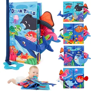 Soft Baby Book Toy - Newborn Boy Girl Shower Gift - Tummy Time Toy for Infant 0-6 6-12 Months - Touch and Feel Sensory Crinkle Book with Teether - Baby Boy Girl Gift - Easter Basket Stuffers