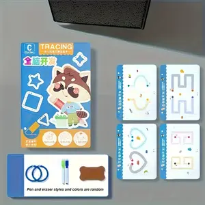 32-Page Reusable Educational Workbook for Kids, Erasable Writing Board, Durable Paper Material for Ages 3-6 Learning Activities, Learning Materials