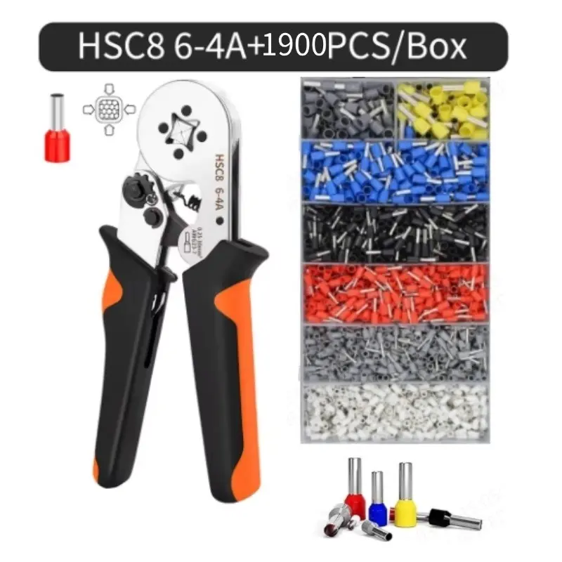 1900pcs Tubular Crimping Terminal VE Multiple Cold Crimp Terminal Pliers Set Electrical Equipment Wire Connector HSC8 6-4A 0.25-10MM² Pliers Multipurpose Plier Set Tool