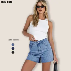 Imily Bela Women's High Waisted Jean Shorts Straight Leg Raw Hem Retro Denim Shorts Summer Hot Pants with Pockets