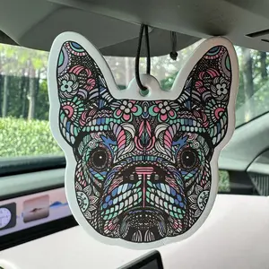 French Bulldog Corner Game Board Bahama Sea Breeze Scent Car Air Freshener, Rearview Mirror Hanging & Vent Clip, Natural Material, 90 Days Fragrance