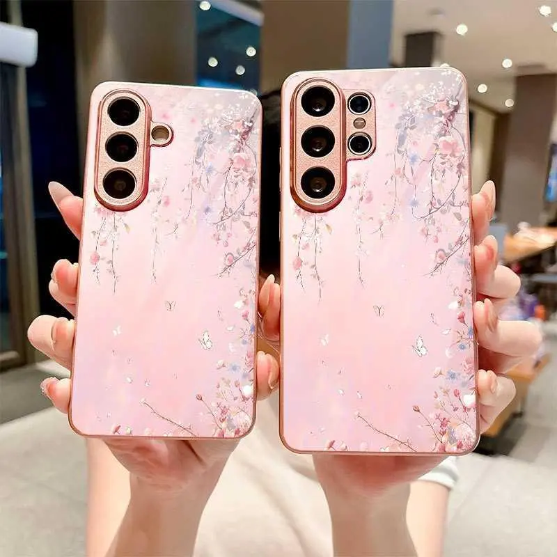 Sakura Whisper Butterfly Shadow For Galaxy S26 Glass Phone Case For Galaxy S25 Plus/For Galaxy S24 Ultra/For Galaxy S23 Cover HNAB02PLQWE