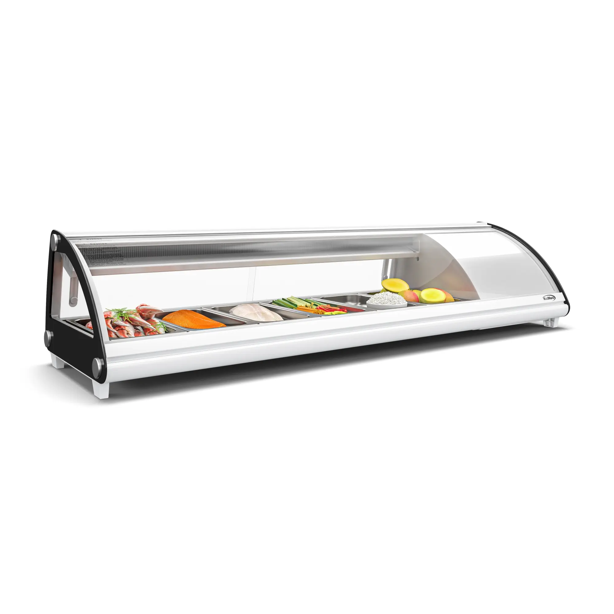 60 in. Glass Sushi Countertop Display Refrigerator with 6 Stainless Steel Trays in White (KM-SR60-WH)