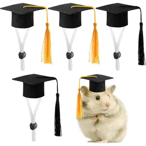 FOIMAS Mini Graduation Caps with Tassel,4pcs Small Animal Bachelor Hats for Small Cat Dog Guinea Pigs Hedgehog Hamster Graduation Party Photo Props crochet