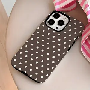 Brown Polka Dot 2-in-1 Phone Case - Compatible with iPhone 16, 15, 14, 13, 12, 11, 8, 7, Plus, Pro, and Max. Stylish, fingerprint-resistant, sweat-resistant, glossy edges, durable, and shockproof. An ideal birthday gift.