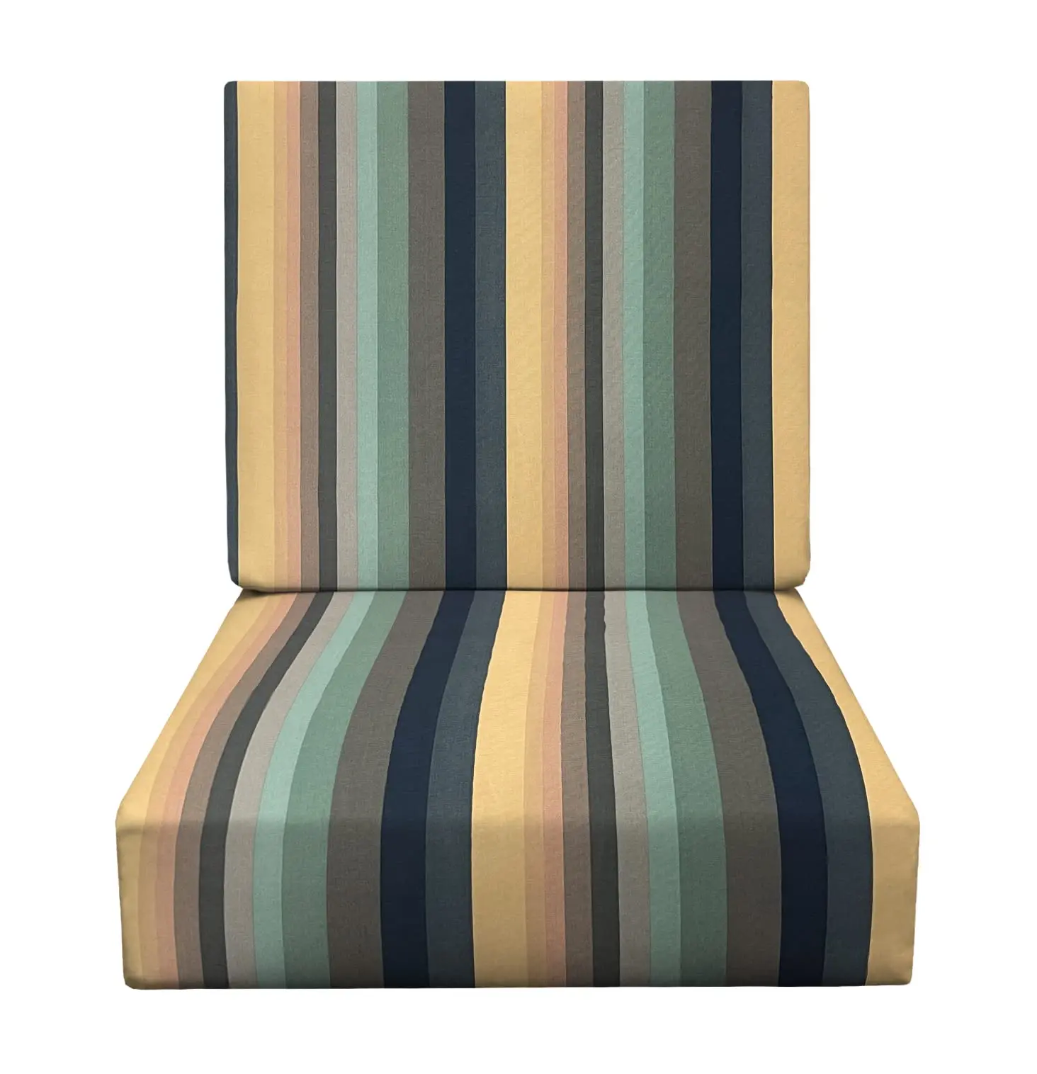 RSH Decor Deep Seating Foam Cushion Set for Patio - 25x25” Seat Water and Fade Resistant Outdoor Chair Cushions Braymont Grey Blue Stripe Made in USA