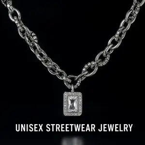 Guardian Chain - Unisex Streetwear Necklace with 8mm Chunky Link Stainless Steel & Cubic Zirconia Pendant - Hypoallergenic & Tarnish-Free Jewelry