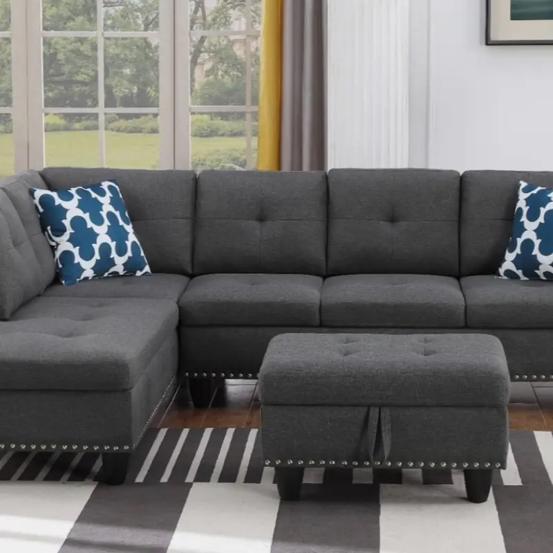 Black Sectional Sofa Modern Living Room Furniture Piece