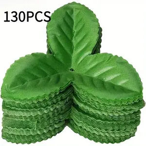 130 artificial rose leaves | Realistic green leaves for wedding bouquets, wreath making, Christmas, Thanksgiving, St. Patrick's Day, Valentine's Day decorations | Fabric material, suitable for home and garden use