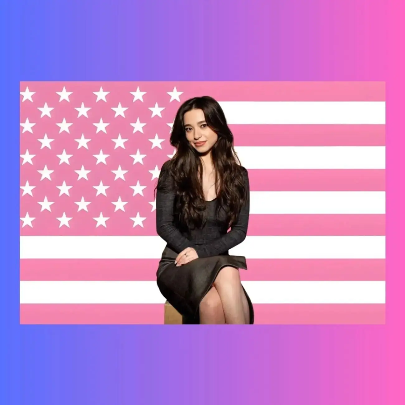 Mikey Madison Pink American Flag Tapestry | Hollywood Glam Wall Hanging Banner | Celebrity Dorm Room Poster Flag Decor Gift