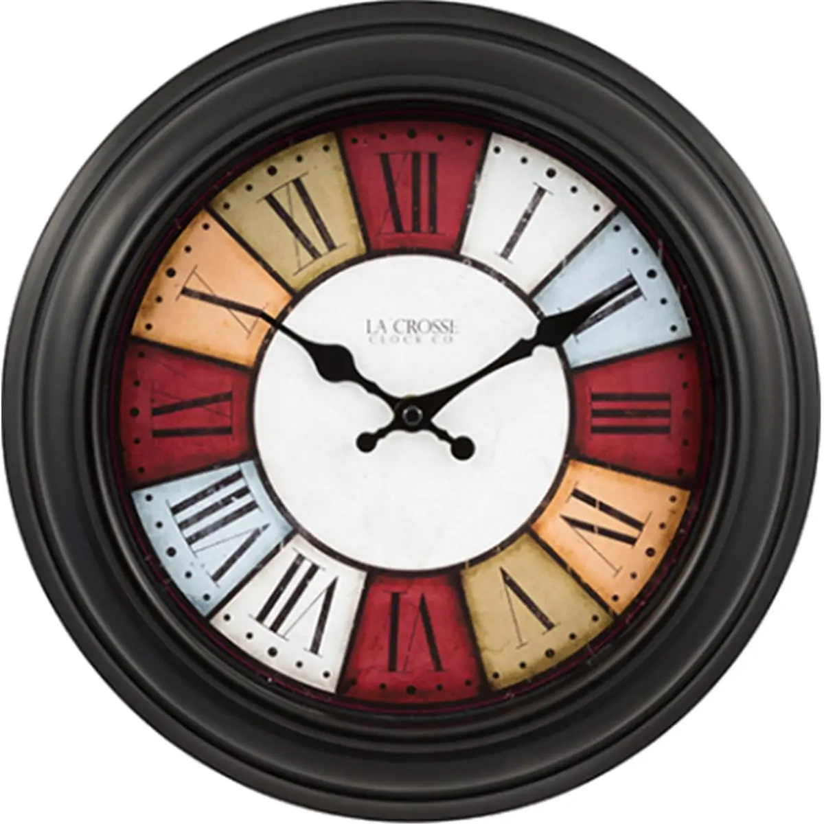 Lacrosse 404-3030A 12 in. Round Gatherings Wall Clock with Roman Numerals, Glass, Golden Metal Hands, Wood-Plastic-Metal Indoor Home Decor Accent for Home Supplies