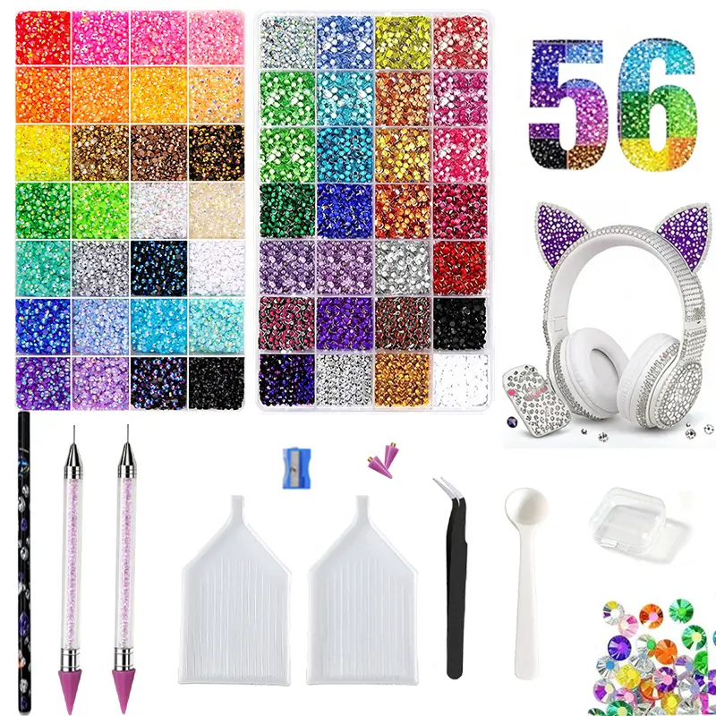 64000Pcs 3mm AB Iridescent Multicolor Jelly Synthetic Flatback Rhinestones Bedazzling Kit - Easy-Apply Neutral Resin Crystals for Nail Art, DIY Crafts