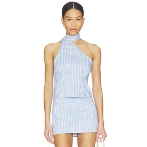 ALL THE WAYS Sandy Tie Neck Top in Blue Stripe