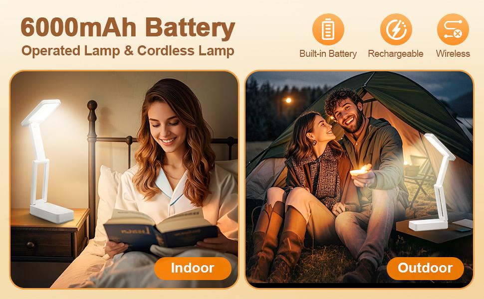 ONF FIRE Brand Rechargeable Lamps Cordless 6000mAh Battery Powered Lamp 3 Colors Dimmable Desk Light with USB Charging Port 45min Timer Wireless Portable Light Battery Operated