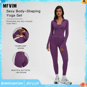 MFVIM Women's Long Sleeve Yoga Sweatsuit Set Outfit, Quick-Dry Fleece-Like Night-Fit Fabric, All Seasons Sportswear for Fitness, Outdoor Cycling