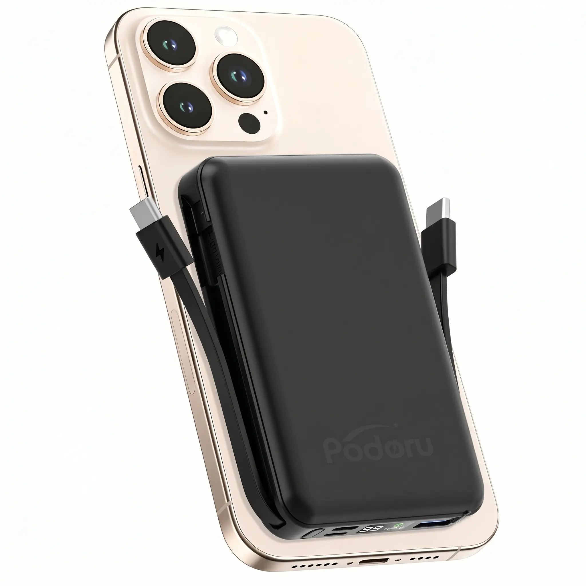 10000mAh Magnetic Wireless Power Bank for iPhone 17/16/15/14/13/12 Series - MagSafe Portable Charger with Built-in USB-C & Lightning Cables, 22.5W Fast Charging, LED Display, Slim Magnetic Battery Pack for iPhone Accessories Foldable compact product