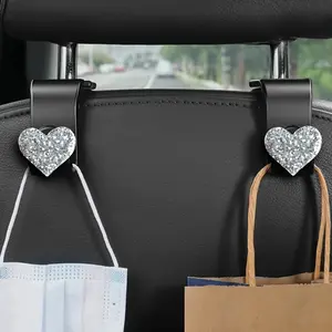 Set of 2 Creative New Sparkling Rhinestone Heart-Shaped Car Storage Hooks for Headrests, Car Decorations, And Storage Hooks for Handbags, Bags, Shopping Bags, And Hats, Designed for Women'S Car Organization
