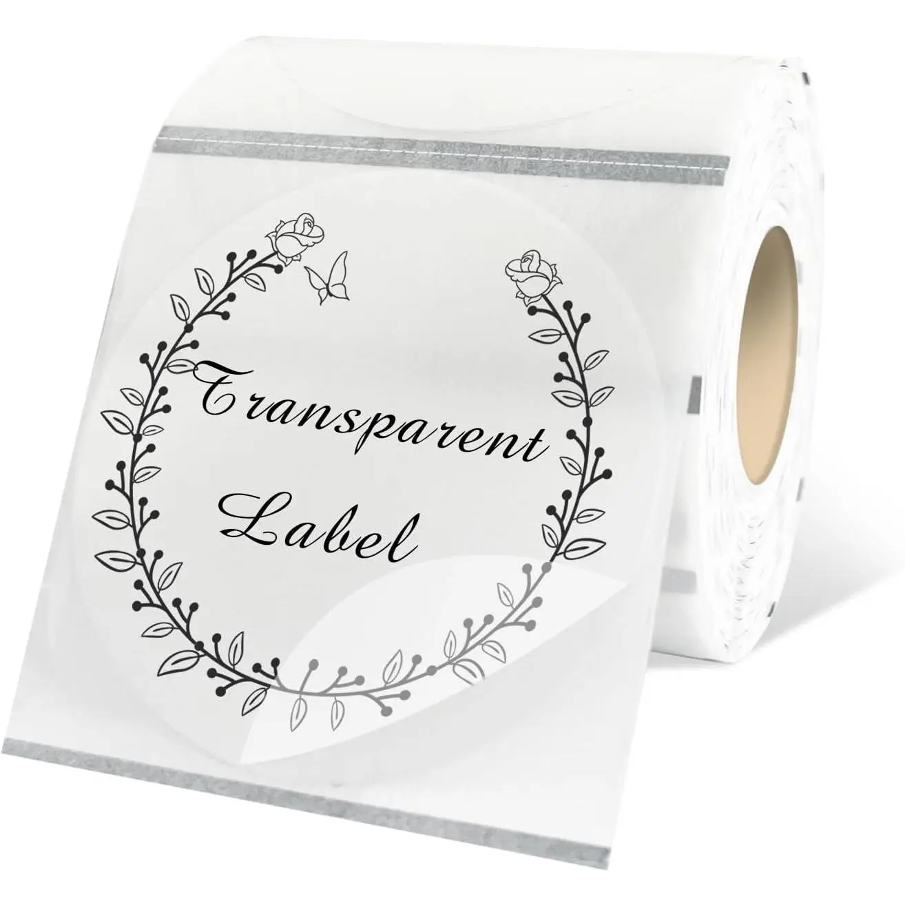 2" Round Transparent Thermal Label Stickers,Self-Adhesive Direct Thermal Labels,300 Sheets with Perforation Line in ROLL