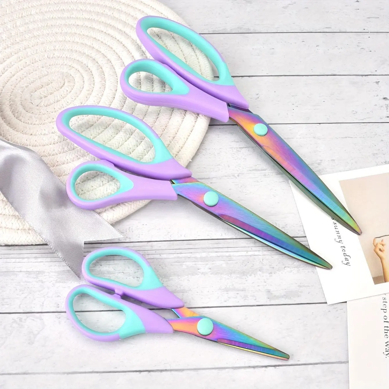 3pcs Colorful Craft Scissors Set - Sharp Titanium Blades with Soft Rubber Grip Handles, Stainless Steel Multipurpose Shears for Office, Sewing, Arts & Crafts, School Supplies