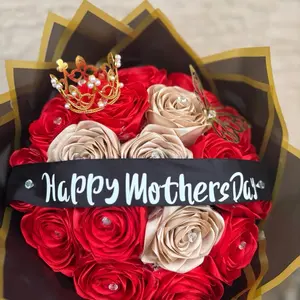 Red and Tan Eternal Rose Bouquet with Crown and Decorative Elements