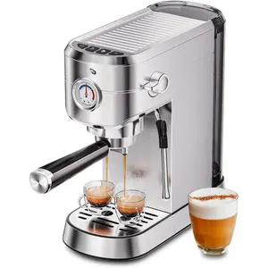 Commercial Espresso and Coffee Makers, Professional 20 Bar Espresso Maker with Milk Frother, Stainless Steel Expresso Coffee Machines for , Compact Cappuccino Machine,