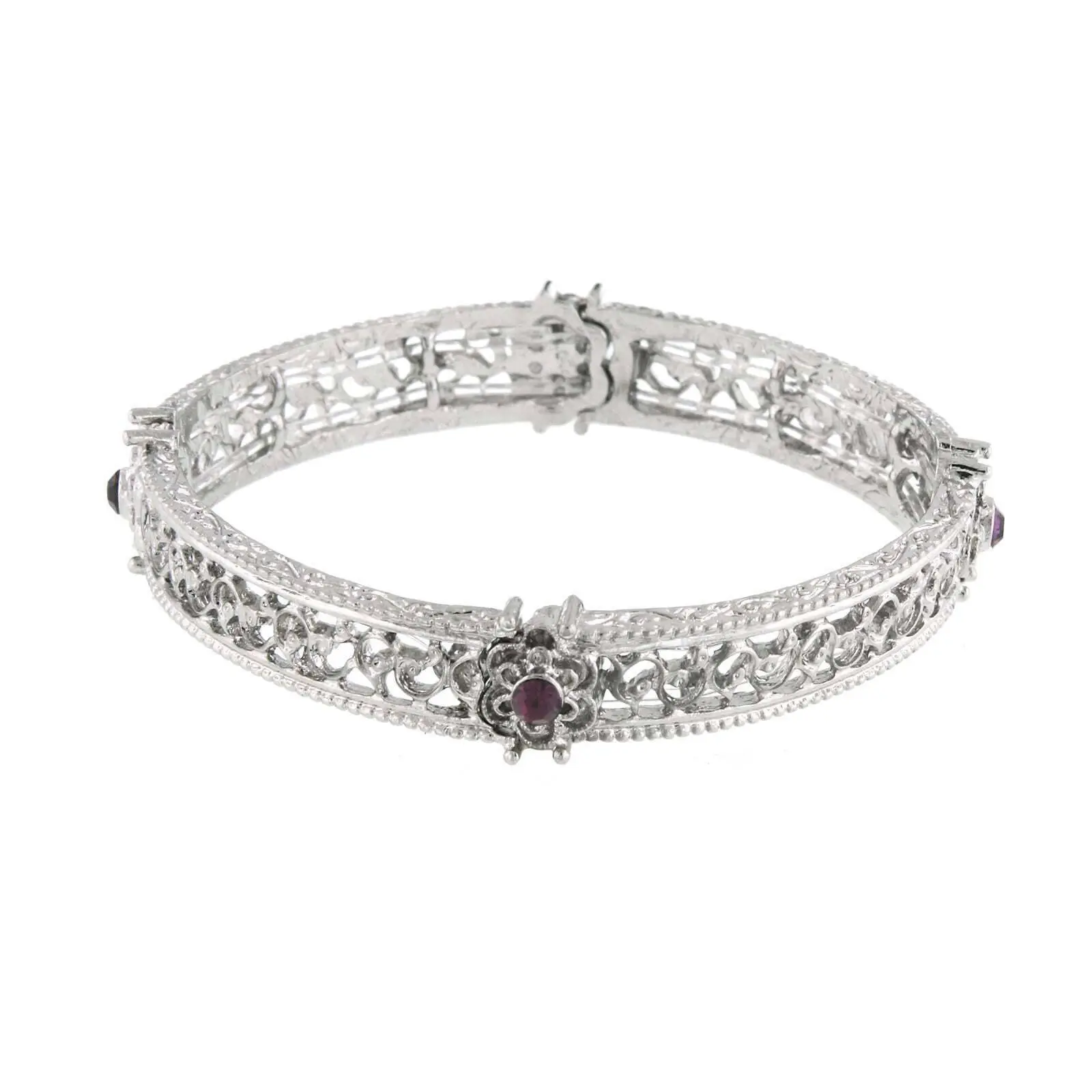Amethyst Purple Filigree Flower Stretch Bracelet