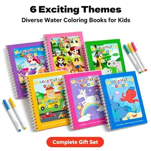 6 Pack Reusable Water Coloring Book for Toddlers, Water Doodle Book Toys, Paint with Water Books,Mess-Free Coloring Book, Portable Educational Doodle Drawing Toy,Educational Learning Kits Gifts