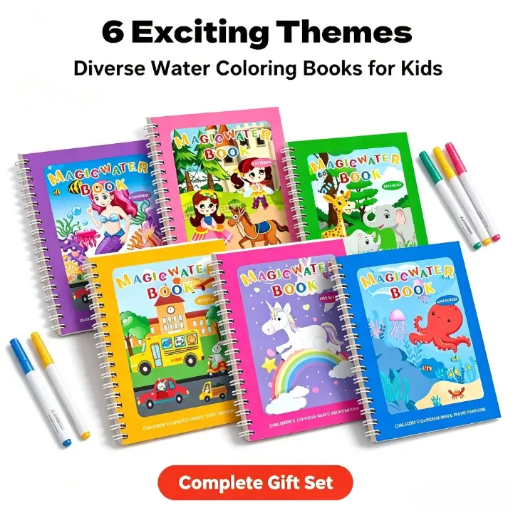 6 Pack Reusable Water Coloring Book for Toddlers, Water Doodle Book Toys, Paint with Water Books,Mess-Free Coloring Book, Portable Educational Doodle Drawing Toy,Educational Learning Kits Gifts