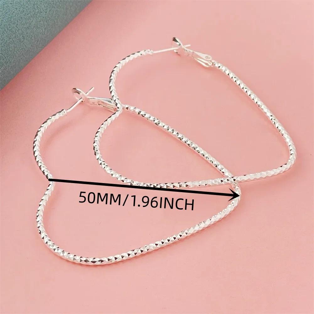 Trendy 925 sterling silver Plated Hoop Earrings for Women, Chunky Silver Earrings for Women Hoop Earrings Heart Hoops Lightweight Hypoallergenic Jewelry,50mm