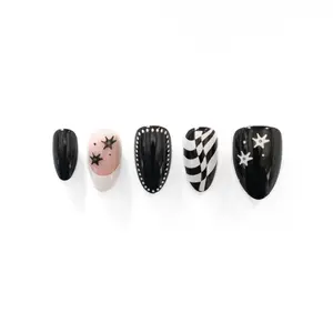 Ranch Hand Collective Jett Press On Nail set - 32 Black and White checkered, Spur star, French tip, edgy rock n roll western nails