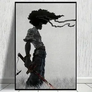 Artistic African Samurai Anime Poster - Premium Hand-Printed Luster Paper, Multi-Size Unframed Wall Decoration, Home Decor for Living Room, Includes Tape (8x12 in)